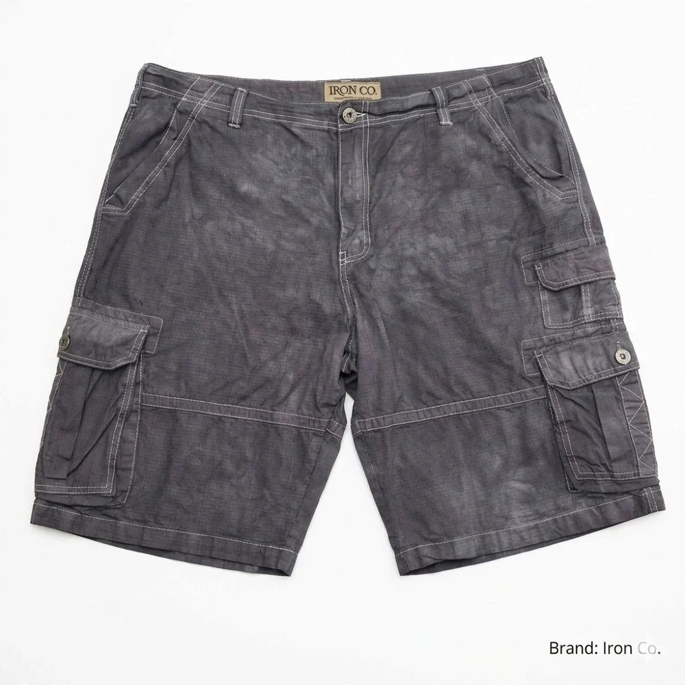 Iron Co Men's 38 Over-Dyed Cargo Shorts Gray 100% Cotton Distressed Vintage Look